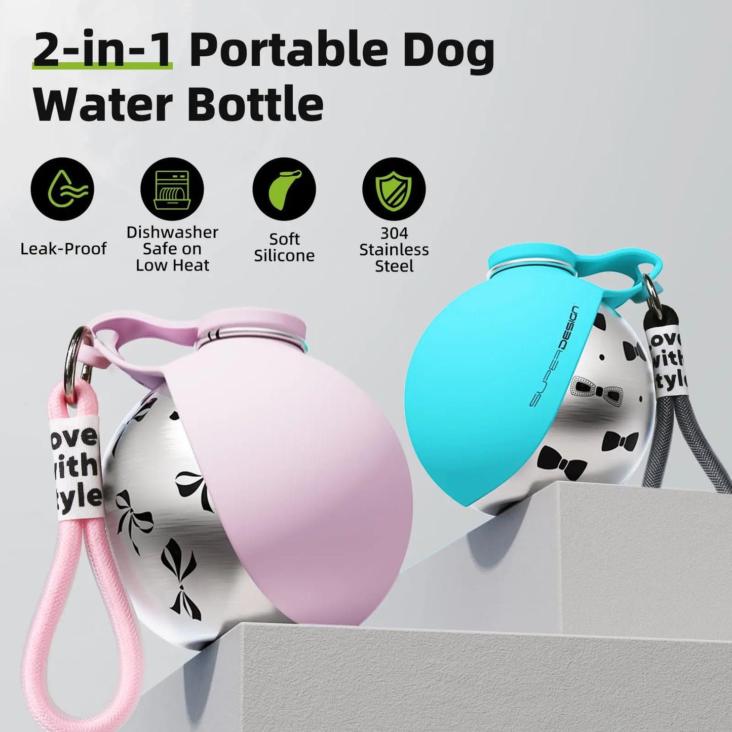 ROVÉ Travel Water Bottle with fold-out bowl