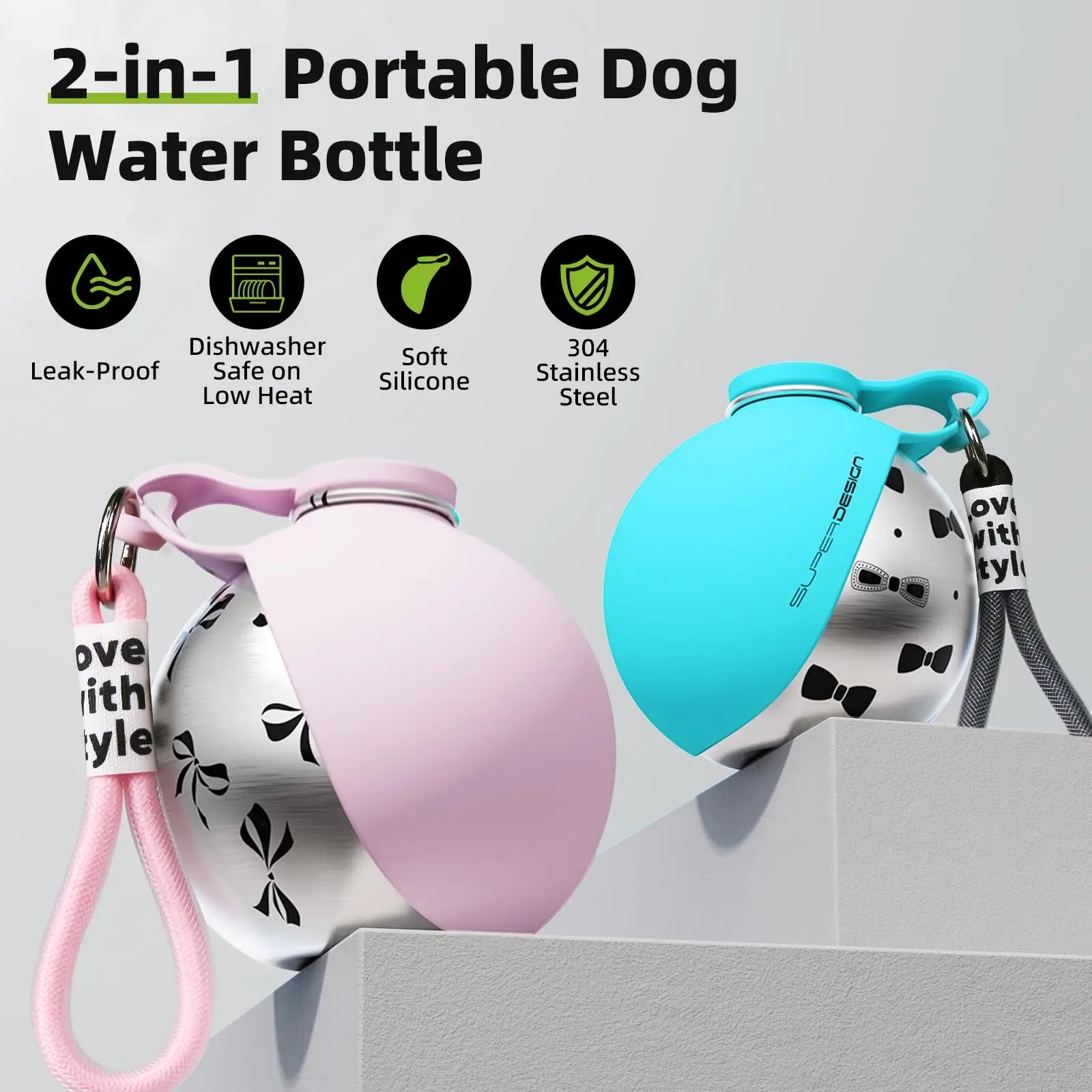ROVÉ Travel Water Bottle with fold-out bowl