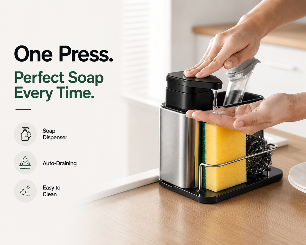 Kitchen Soap Dispenser with Sponge Holder