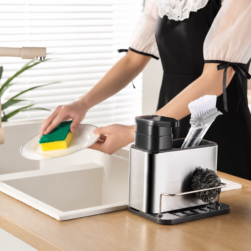 Kitchen Soap Dispenser with Sponge Holder