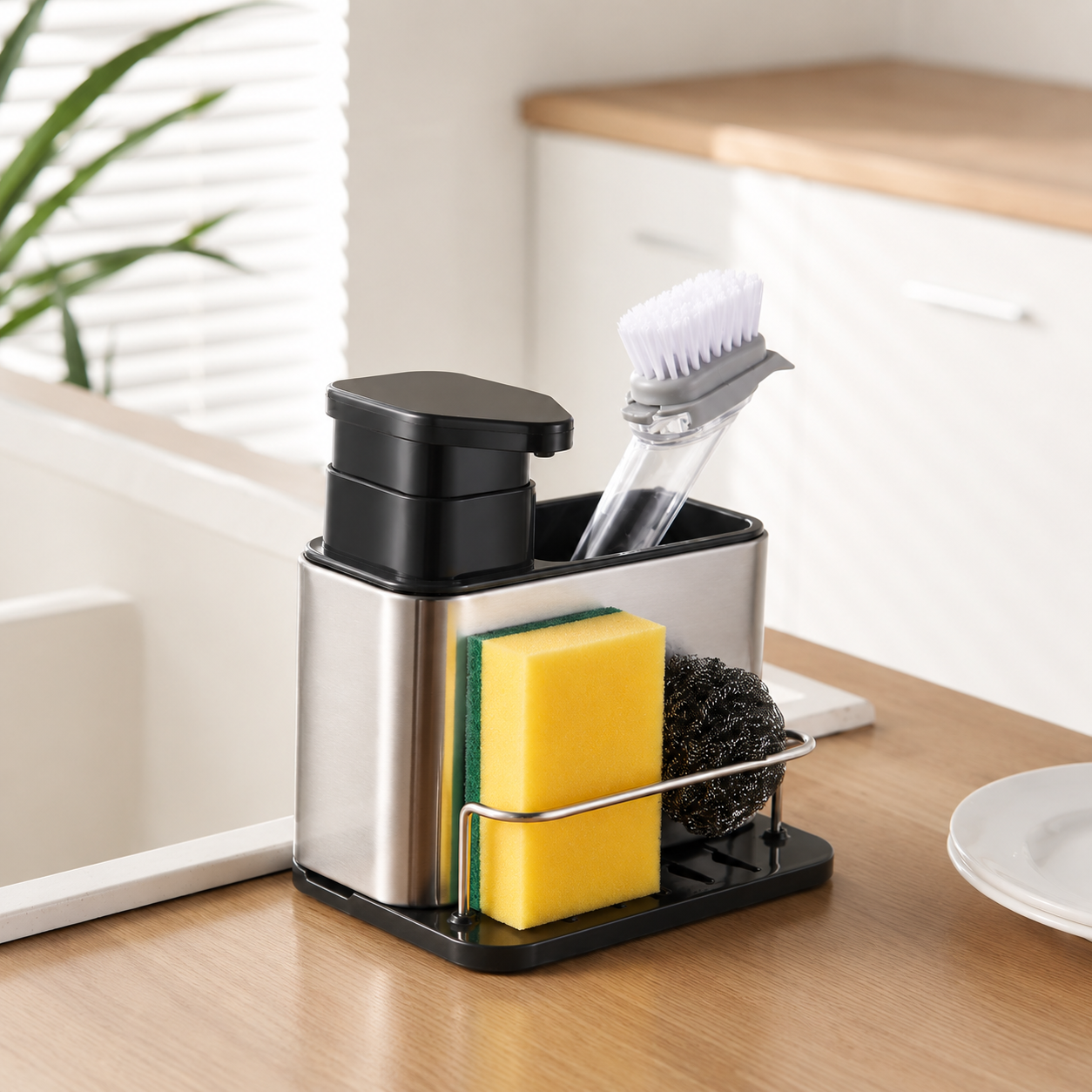 Kitchen Soap Dispenser with Sponge Holder