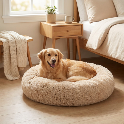 Dog resting in ROVE Cloud Comfort Bed in sunlit bedroom